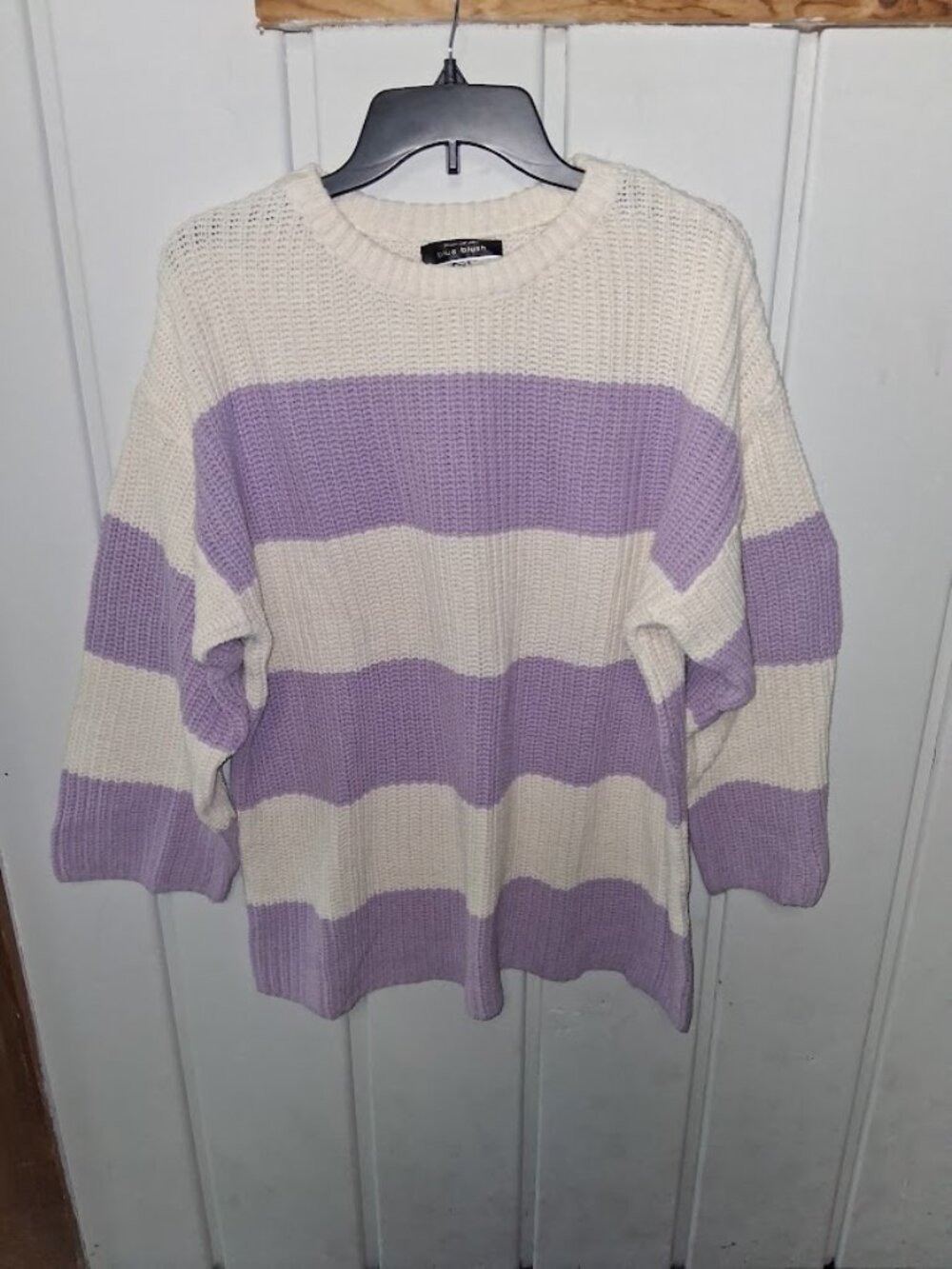 Blue Blush Purple Ivory Women's Cotton Blend Stripe Sweater Oversized S